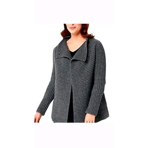 NWT Fisherman Out Of Ireland Cardigan Sweater Wool Cashmere Ribbed Gray Sz Large